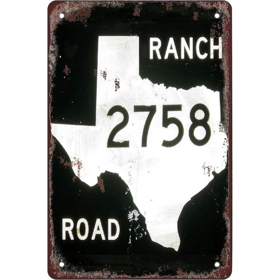 Highway Sign 2758 Ranch Road, Texas 8x12 Inches Retro Vintage Decor Sign Metal Tin Sign Home Bar Wall Decor
