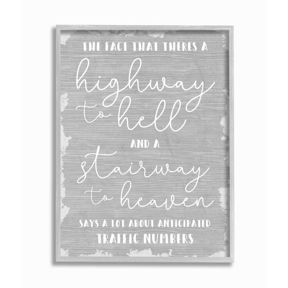 Highway Versus Stairway Funny Gray Wood Textured Word Design Gray Farmhouse Rustic Oversized Framed Giclee Texturized Art by Daphne Polselli
