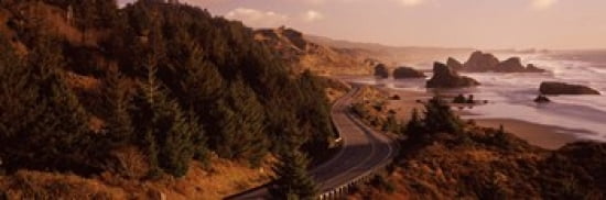 Highway along a coast Highway 101 Pacific Coastline Oregon USA Canvas Art - Panoramic Images (36 x 12)