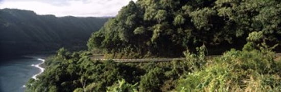 Highway along the coast Hana Highway Maui Hawaii USA Canvas Art - Panoramic Images (36 x 12)
