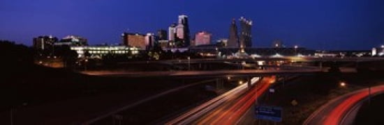 Highway interchange and skyline at dusk Kansas City Missouri USA Canvas Art - Panoramic Images (36 x 12)