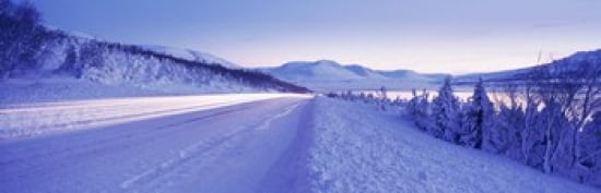 Highway running through a snow covered landscape Akureyri Iceland Canvas Art - Panoramic Images (36 x 12)