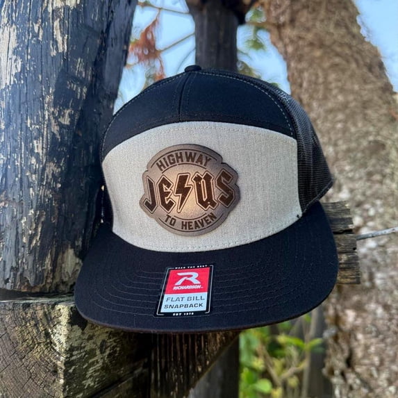 Highway to Heaven Hat – Richardson 168 Snapback – Leather Patch Jesus Flat Bill Cap