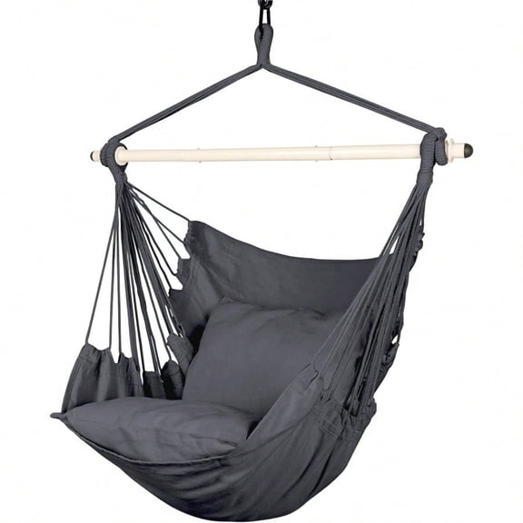 Highwild Hammock Chair Hanging Rope Swing Max 500 Lbs 2 Cushions Included Steel Spreader Bar With AntiSlip Rings For Any Indoor Or Outdoor Spaces Grey