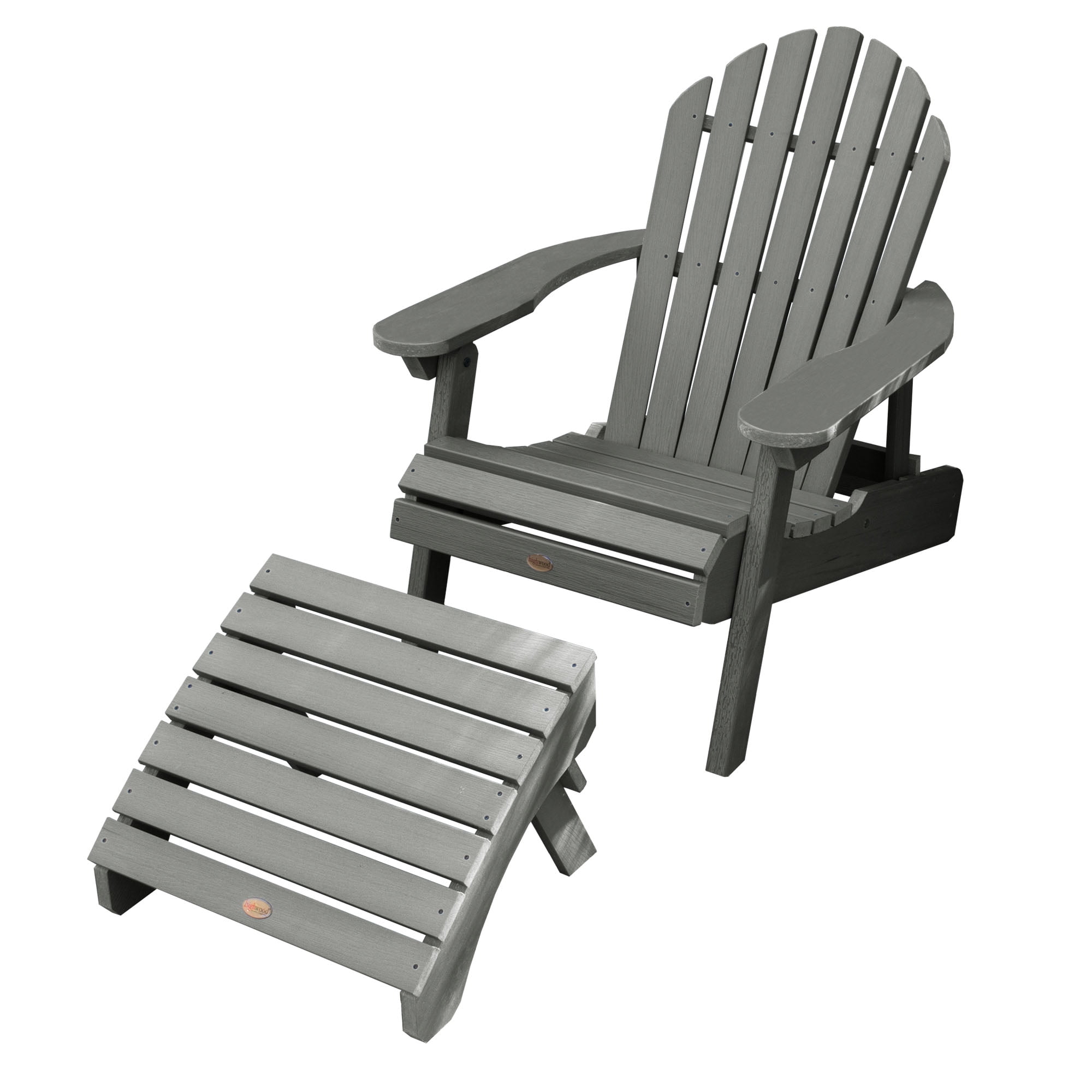 Gray Poly Lumber Folding Adirondack Chair with Ottoman
