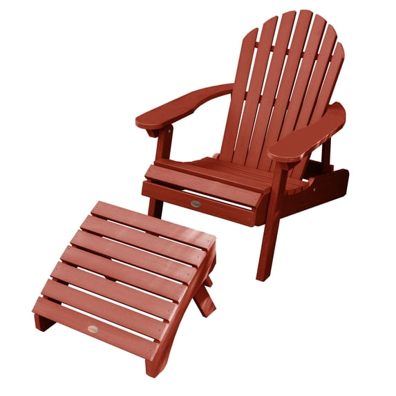 Highwood 2-pc Hamilton Adirondack Set with 1 Folding Ottoman - Folding & Reclining, Outdoor, Eco-friendly, Synthetic Wood