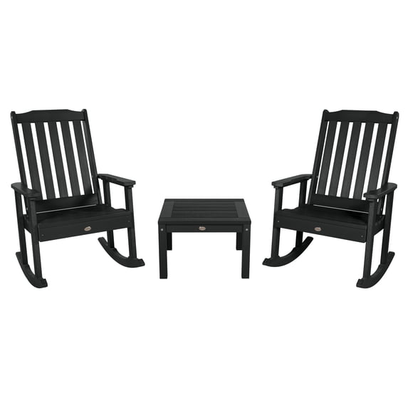 Highwood 3-pc Lehigh Rocking Chair Set - 2 Lehigh Rockers and 1 Adirondack Side Table, Outdoor, Eco-friendly, Synthetic Wood