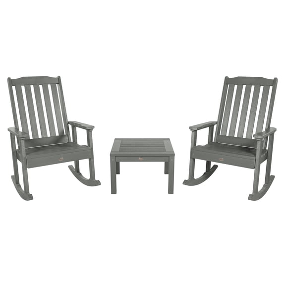 Highwood 3-pc Lehigh Rocking Chair Set - 2 Lehigh Rockers and 1 Adirondack Side Table, Outdoor, Eco-friendly, Synthetic Wood