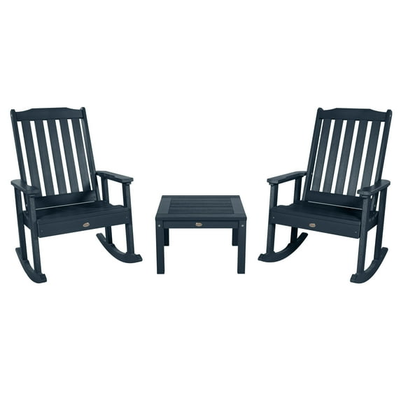 Highwood 3-pc Lehigh Rocking Chair Set - 2 Lehigh Rockers and 1 Adirondack Side Table, Outdoor, Eco-friendly, Synthetic Wood