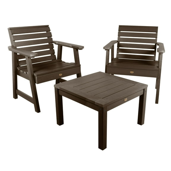 Highwood 3-pc Weatherly Garden Chair Set with 1 Square Side Table - Outdoor, Eco-friendly, Synthetic Wood