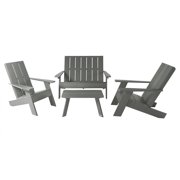 Highwood 4-pc Modern Adirondack Conversation Set with 2 Modern Adirondack Chairs, 1 Double-wide Modern Adirondack Chair and 1 Modern Conversation Table - Outdoor, Eco-friendly, Synthetic Wood