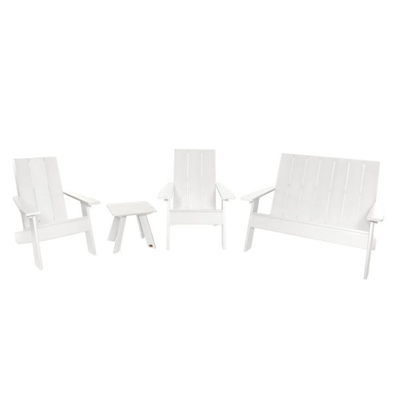 Highwood 4-pc Modern Adirondack Set with 2 Modern Adirondack Chairs, 1 Double Wide Modern Adirondack Chair, and 1 Modern Side Table - Outdoor, Eco-friendly, Synthetic Wood