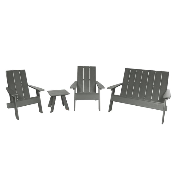 Highwood 4-pc Modern Adirondack Set with 2 Modern Adirondack Chairs, 1 Double Wide Modern Adirondack Chair, and 1 Modern Side Table - Outdoor, Eco-friendly, Synthetic Wood