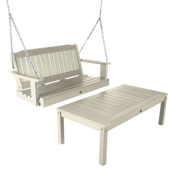 Highwood 4ft Lehigh Porch Swing with 1 Coffee Table - Outdoor, Eco-friendly, Synthetic Wood