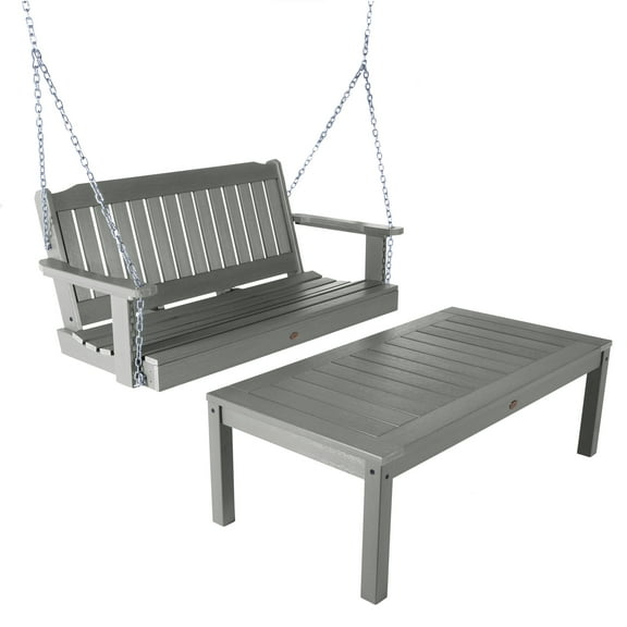Highwood 4ft Lehigh Porch Swing with 1 Coffee Table - Outdoor, Eco-friendly, Synthetic Wood