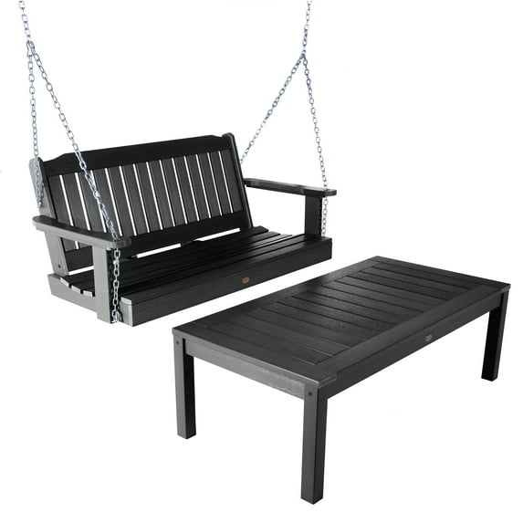 Highwood 4ft Lehigh Porch Swing with 1 Coffee Table - Outdoor, Eco-friendly, Synthetic Wood