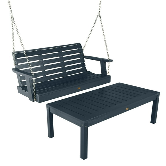 Highwood 4ft Weatherly Porch Swing with 1 Coffee Table - Outdoor, Eco-friendly, Synthetic Wood