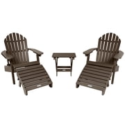 Highwood 5-pc Hamilton Adirondack Set with 2 Hamilton Adirondack Chairs, 2 Folding Ottomans, 1 Folding Side Table - Folding & Reclining, Outdoor, Eco-friendly, Synthetic Wood