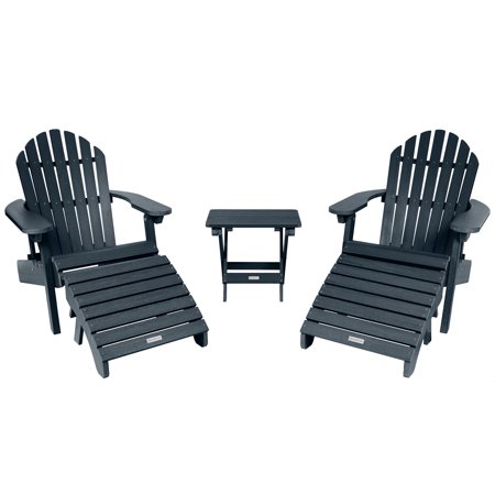 Highwood 5-pc Hamilton Adirondack Set with 2 Hamilton Adirondack Chairs, 2 Folding Ottomans, 1 Folding Side Table - Folding & Reclining, Outdoor, Eco-friendly, Synthetic Wood