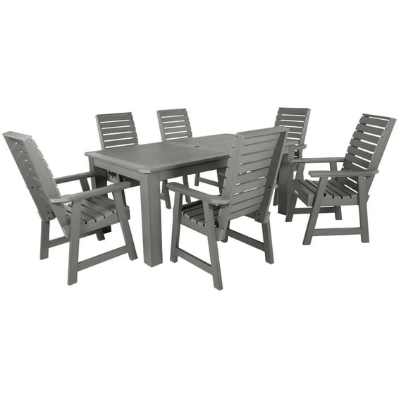 Highwood 7-pc Weatherly Dining Set - 42" x 72" Rectangle Table, Dining Height, Outdoor, Eco-friendly, Synthetic Wood