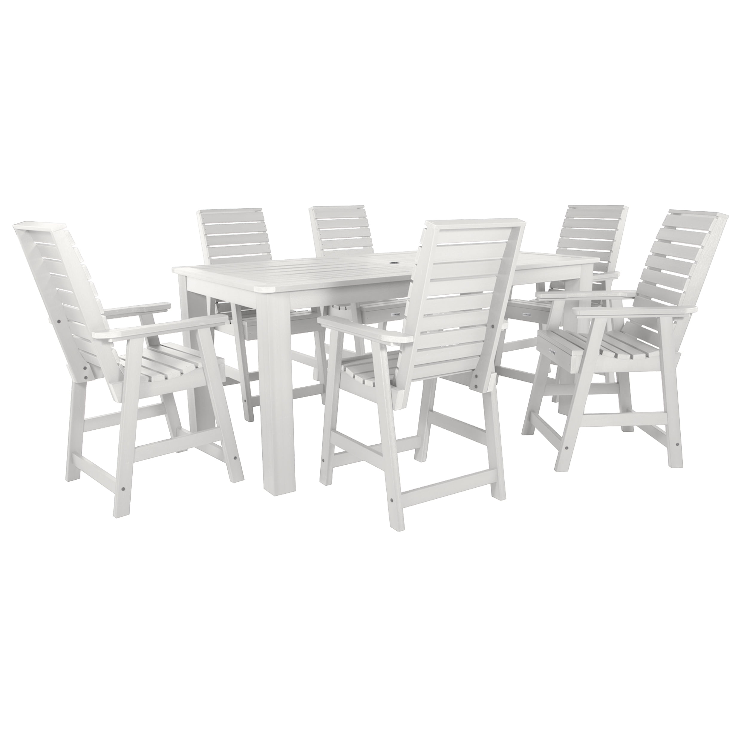 Modern White 7-Piece Rectangular Counter Height Dining Set for 6