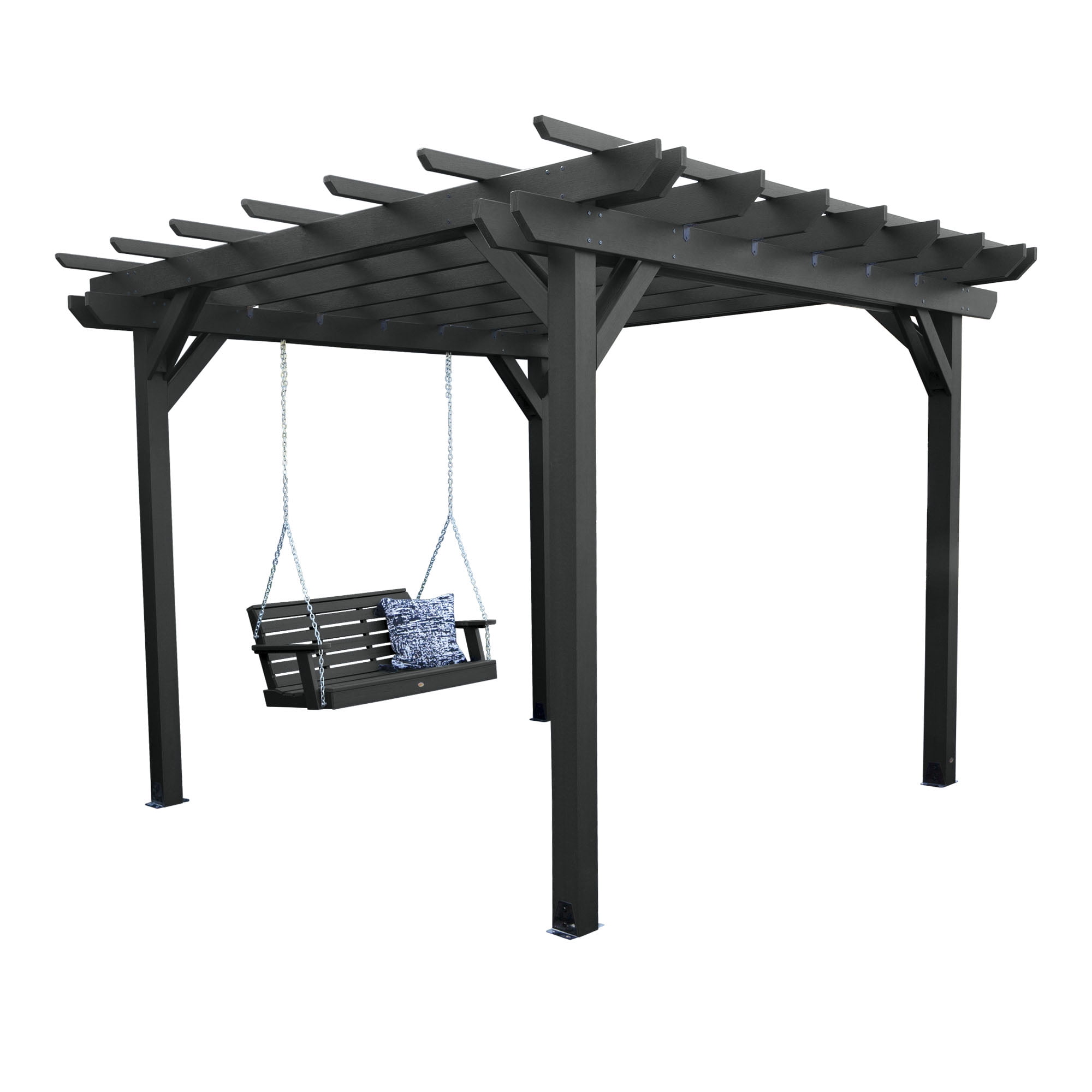 Black Metal Outdoor Pergola with Swing Set