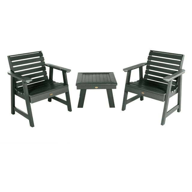 Highwood USA 2 Weatherly Garden Chairs with 1 Square Side Table Patio Furniture Sets