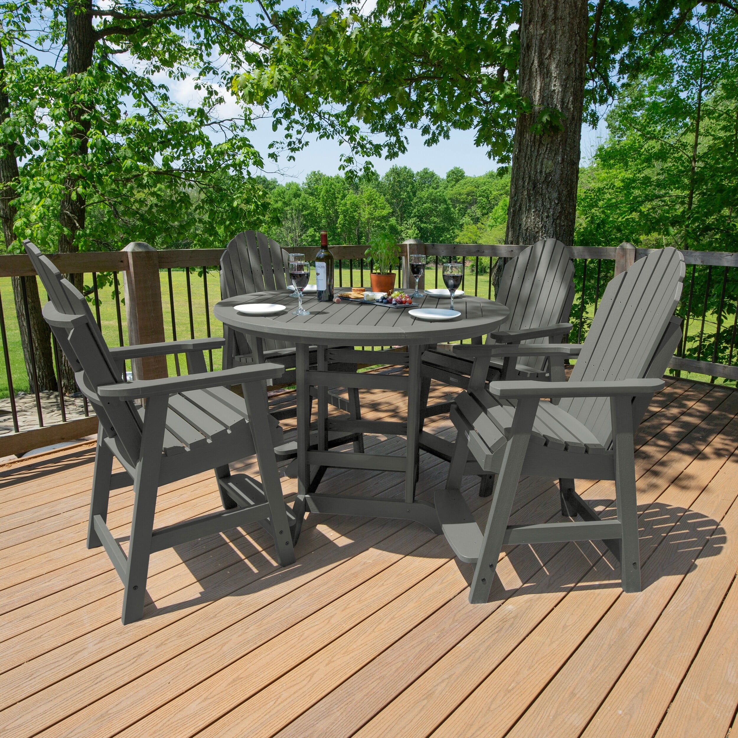highwood Hamilton 5 Piece Outdoor Counter Height Dining Set 48 Round Table Coastal Teak