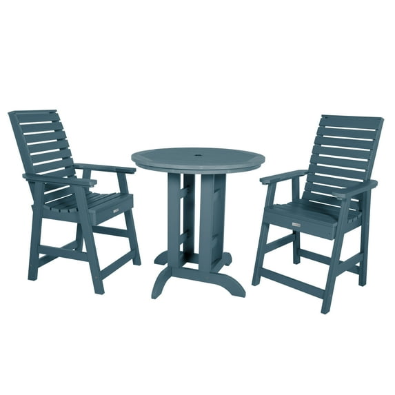 Highwood's 36" Round 3-pc Weatherly Dining Set - Counter Height, Outdoor, Eco-friendly, Synthetic Wood