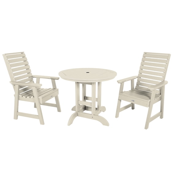 Highwood's 36" Round 3-pc Weatherly Dining Set - Dining Height, Outdoor, Eco-friendly, Synthetic Wood