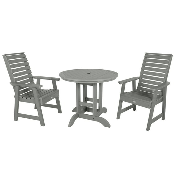 Highwood's 36" Round 3-pc Weatherly Dining Set - Dining Height, Outdoor, Eco-friendly, Synthetic Wood