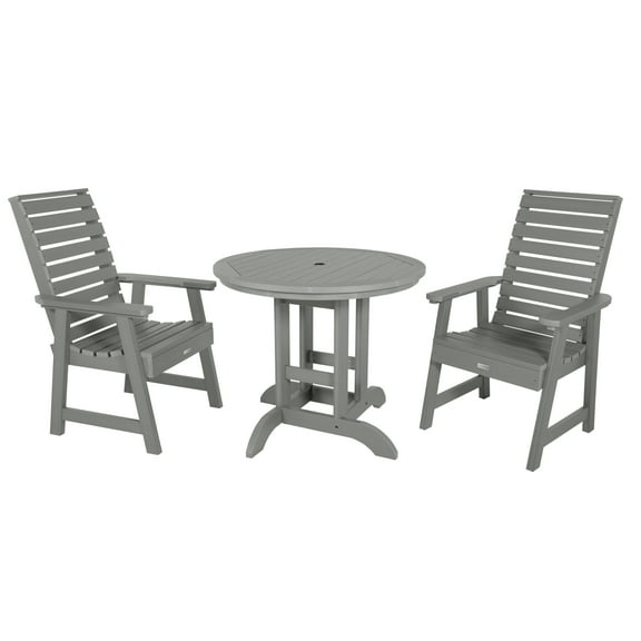 Highwood's 36" Round 3-pc Weatherly Dining Set - Dining Height, Outdoor, Eco-friendly, Synthetic Wood