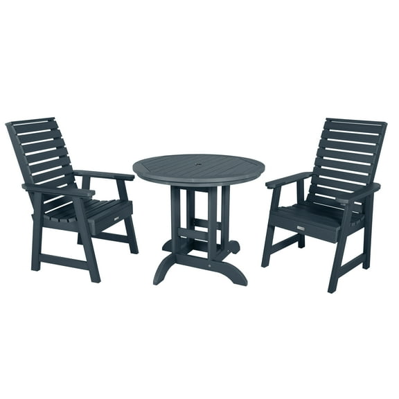Highwood's 36" Round 3-pc Weatherly Dining Set - Dining Height, Outdoor, Eco-friendly, Synthetic Wood