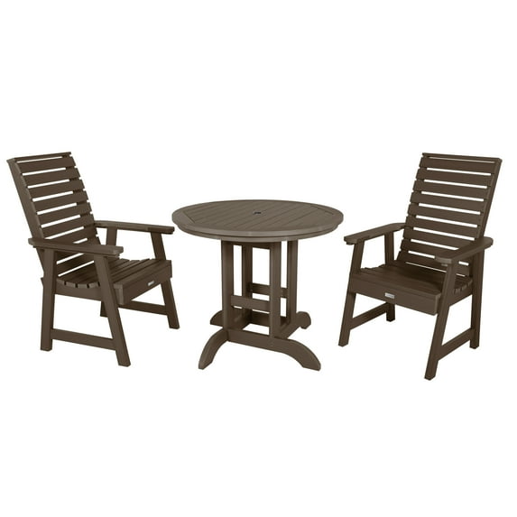 Highwood's 36" Round 3-pc Weatherly Dining Set - Dining Height, Outdoor, Eco-friendly, Synthetic Wood