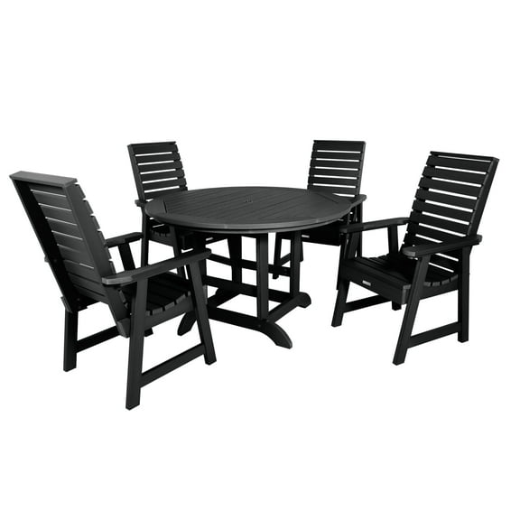 Highwood's 48" Round 5-pc Weatherly Dining Set - Dining Height, Outdoor, Eco-friendly, Synthetic Wood