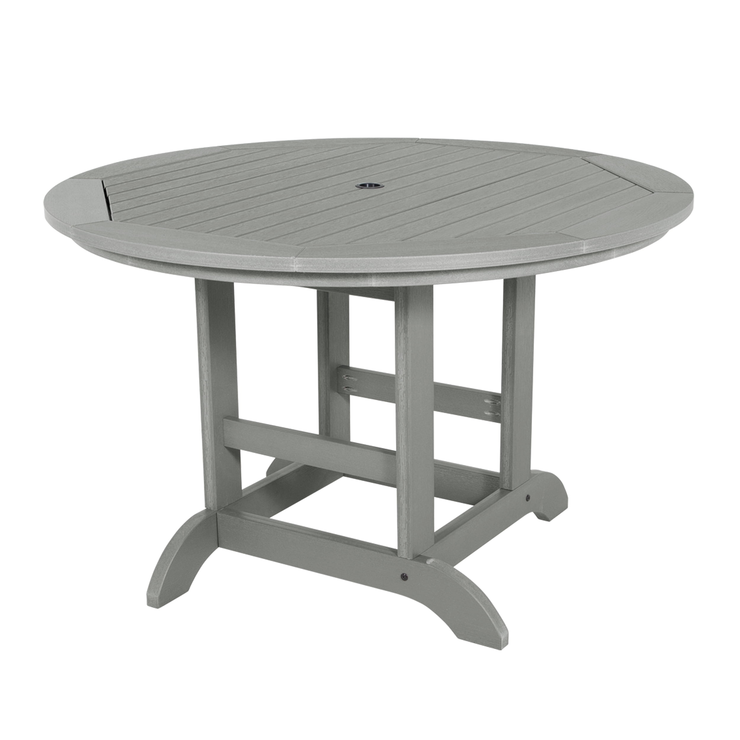 Gray Teak Round Outdoor Dining Table with Stainless Steel Hardware