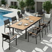 Higold - Heck 9 Pieces Extendable Patio Dining Sets, Grade A Teak, 94.5 L Outdoor Table and 8-Seater Retractable Chairs, Space Alu Frame
