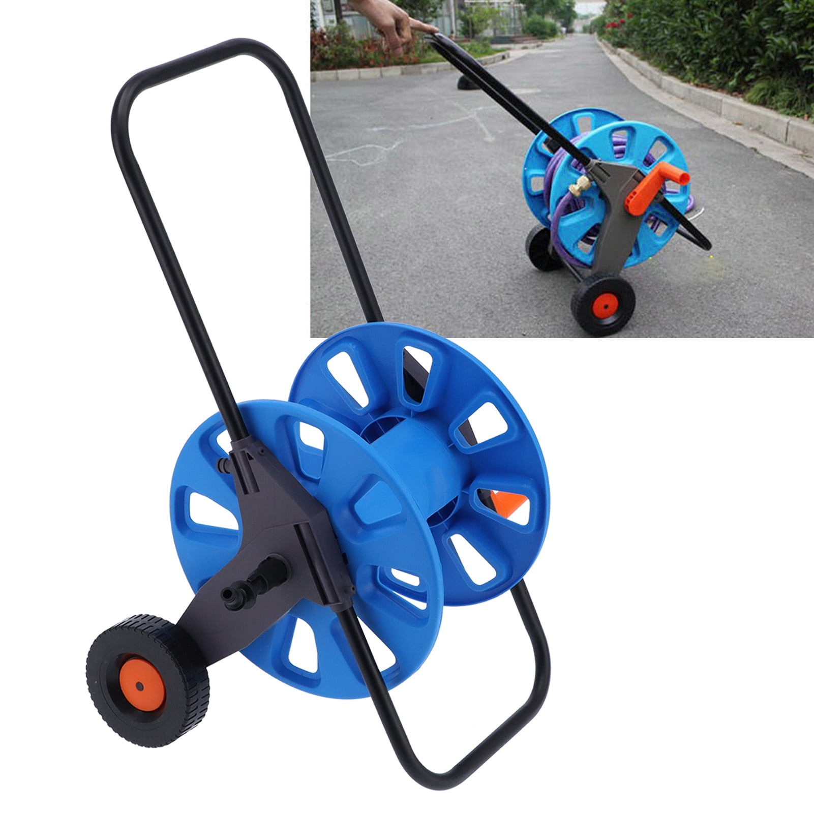 Higoodz Garden Hose Winder,Garden Hose Reel Cart Portable Hand‑Push Water Pipe Storage Rack Organizer for G1/2 50m Tube,Hose Reel
