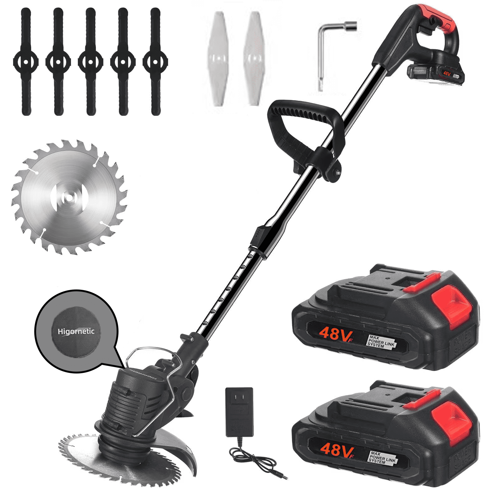 Higornetic  Cordless String Trimmer, Electric Weed Eater, 3 in 1 Weed Wacker, 3 Function Blades Electric Brush Cutter