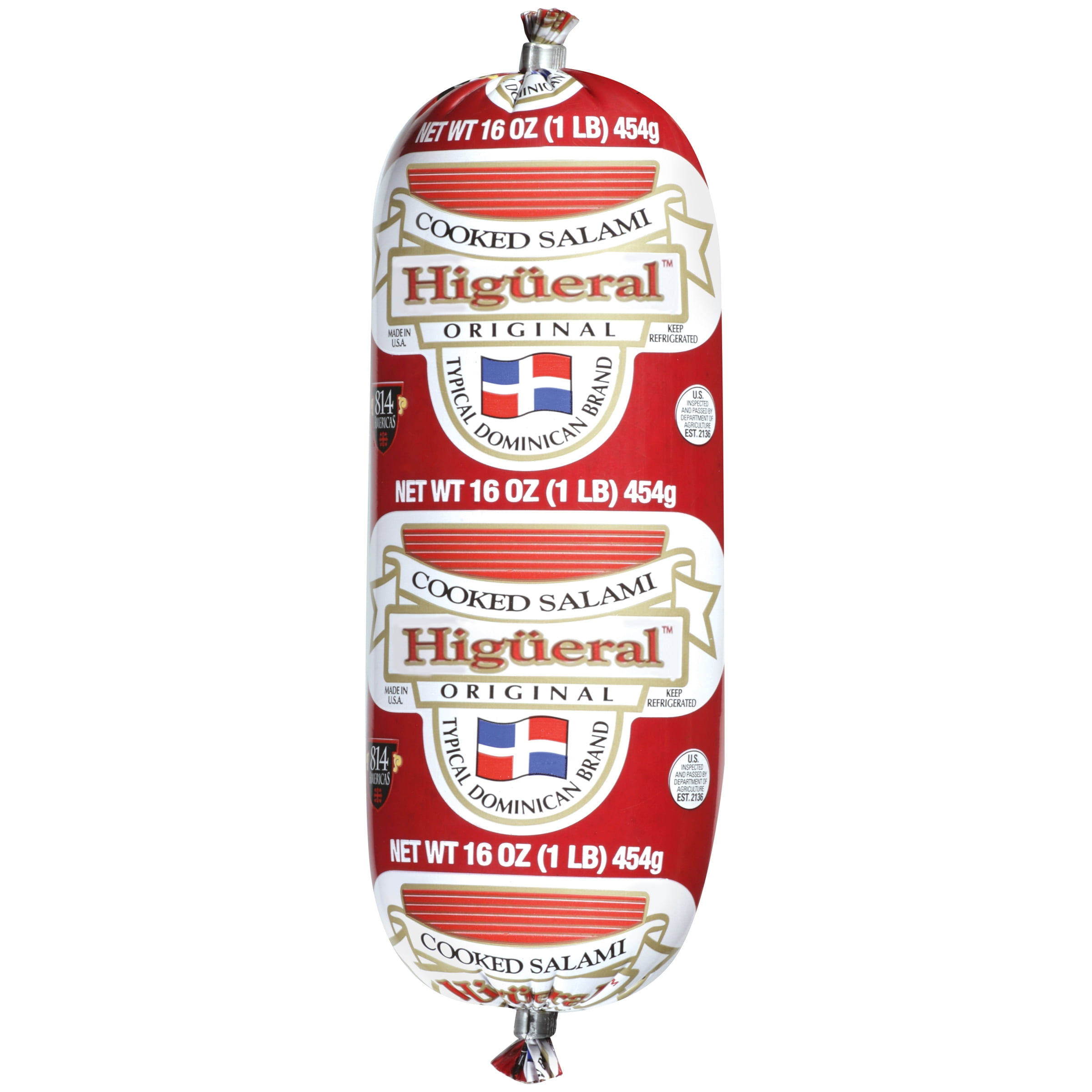 Higueral Original Cooked Salami, Smoke Flavor, Dominican Brand, 16 oz, Refrigerated