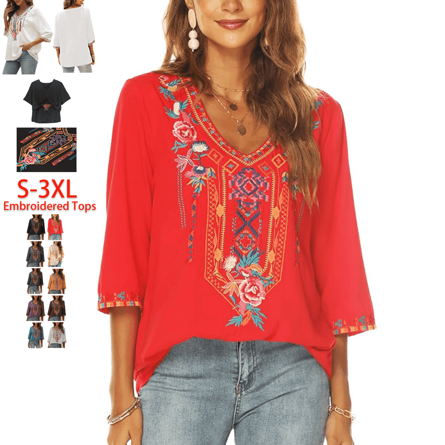 Red Embroidered Top main image 1