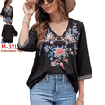 thumbnail image 1 of Higustar Embroidered Tops for Women 3/4 Sleeve V Neck Plus Size Boho Mexican Style Blouse Peasant Tops Women T Shirts Casual Tee Ladies Tunics-3XL/Black/673/H, 1 of 11
