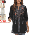 thumbnail image 1 of Higustar Womens Plus Size Tops 3/4 Sleeve V Neck Tunic Shirts Casual Floral Embroidered Loose Summer Fall Blouses Mexican Peasant Cotton Rayon Shirts-Black/127/H-L, 1 of 9
