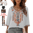 thumbnail image 1 of Higustar Womens Tops Summer Embroidered Blouses Dressy Casual Ladies Plus Size V Neck 3/4 Sleeve Peasant Mexican Tops - Cotton Rayon-328/H-White-L, 1 of 9
