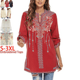 thumbnail image 1 of Higustar Womens Plus Size Tops 3/4 Sleeve V Neck Tunic Shirts Casual Floral Embroidered Loose Summer Fall Blouses Mexican Peasant Cotton Rayon Shirts-Red/127/H-2XL, 1 of 8