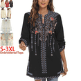 thumbnail image 1 of Higustar Womens Plus Size Tops 3/4 Sleeve V Neck Tunic Shirts Casual Floral Embroidered Loose Summer Fall Blouses Mexican Peasant Cotton Rayon Shirts-Black/127/H-3XL, 1 of 9