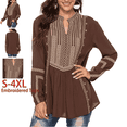 thumbnail image 1 of Higustar Embroidered Tops for Women Long Sleeve V Neck Plus Size Boho Mexican Style Blouse Peasant Tops Women T Shirts Casual Tee Ladies Tunics-L/Brown/141/H, 1 of 7