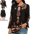 thumbnail image 1 of Higustar Embroidered Tops for Women Long Sleeve V Neck Plus Size Boho Mexican Style Blouse Peasant Tops Women T Shirts Casual Tee Ladies Tunics-S/Black/194/H, 1 of 7
