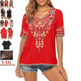 thumbnail image 1 of Higustar Embroidered Tops for Women Short Sleeve V Neck Plus Size Boho Mexican Style Blouse Peasant Tops Women T Shirts Casual Tee Ladies Tunics-3XL/Red/442/H, 1 of 9