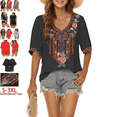 thumbnail image 1 of Higustar Embroidered Tops for Women Short Sleeve V Neck Plus Size Boho Mexican Style Blouse Peasant Tops Women T Shirts Casual Tee Ladies Tunics-L/Black/443/H, 1 of 10